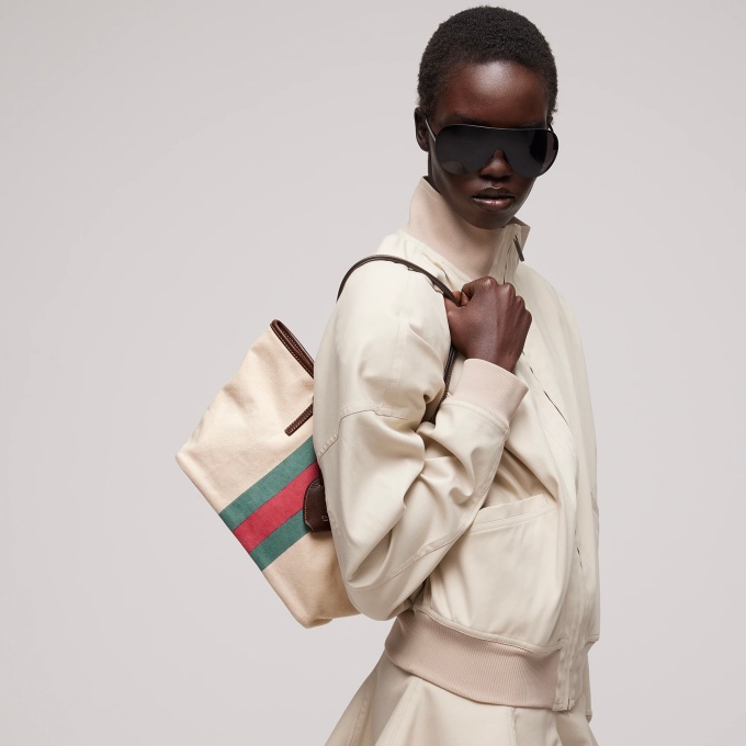 gucci tribeca small canvas web stripe leather trim shoulder tote bag #a0034e